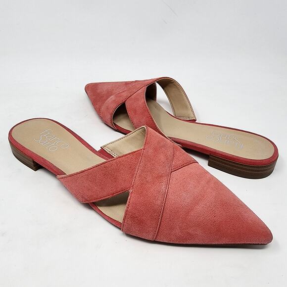 Franco Sarto Mules Women 7.5M Nita Pink Suede Pointed Toe Flats Cut Outs EUC - Picture 2 of 10